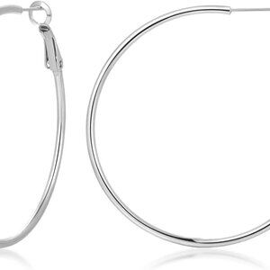Elegant 45mm White Stainless Steel Hoop Earrings for Women, Hypoallergenic & Dur